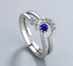 Special Women's Blue & White Sun Round Gemstone Wonderful Moon Shape Ring 935