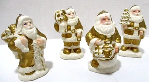 Cedar Creek Sammlung 4 Weihnachtsmann Ornamente Gold & Weiß 3,5" Vintage - Bild 1 von 9