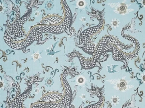 Tela con estampado de lino Jim Thompson Dragon NUEVA PANLONG CELESTIAL 1,2 yardas JT013909-001 - Imagen 1 de 5