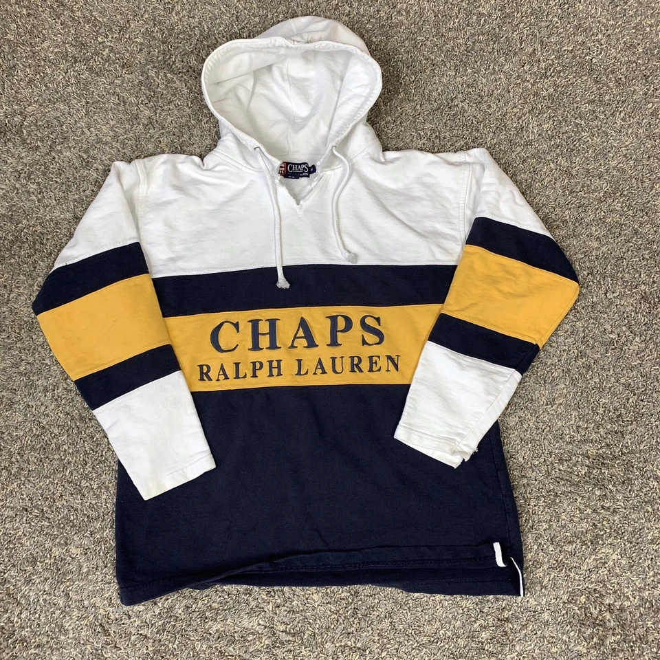 复古 90 年代 Chaps Ralph Lauren 中号连帽运动衫刺绣拼字 — 第 1/4 张图片