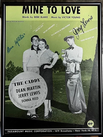 ULTRA RARE! DEAN MARTIN JERRY LEWIS 1953 SIGNED, AUTOGRAPHED, FRAMED SHEET MUSIC Cover