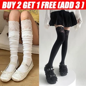 2024 Womens Ladies Lace Thigh High Over the Knee Socks Knitting Long Warm Stocks - Picture 1 of 19