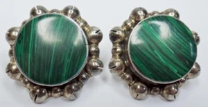GROSSE KÜHNE FRÜHE VORADLER SIGNIERTE TAXCO MEXIKO STERLING MALACHIT CLIP OHRRINGE - Bild 1 von 1