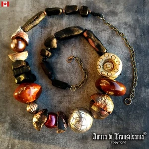 Luxury Necklace Primitive Jewelry Minimalist Design Statement Beads Raw Stones - Picture 1 of 24