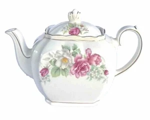 Tetera floral vintage Windsor hecha en Inglaterra con borde dorado tapa - Imagen 1 de 19