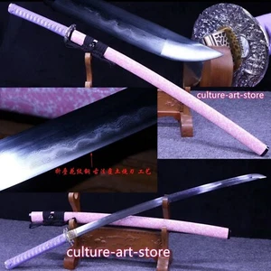 Pink Katana Real Hamon Japanese Katana Sword Clay Tempered Folded Steel Sharp - Picture 1 of 10