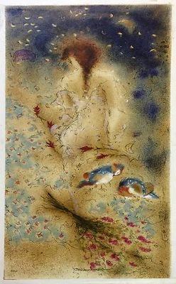 JANET TREBY "MANDARINS AND MOONS" | SIGNED CANVAS | LARGE 33 X 16" | GALLART - Image 1 of 2