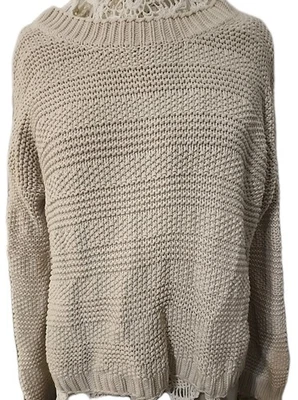 Suéter para mujer LOFT beige tejido con cable 100 % algodón talla M Foto 1 de 4