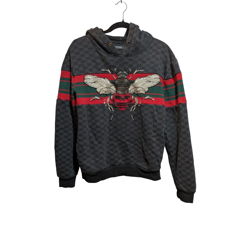 HUDSON 外套男式 M 灰色蜜蜂刺绣连帽衫街头服饰标志红色绿色 — 第 1/4 张图片