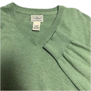 Maglione LL Bean uomo scollo a V misto cashmere MEDIA ALTEZZA verde preppy nonno - Foto 1 di 15