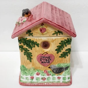 Biscottiera in ceramica con uccellini e fiori rosa casa dolce casa uccellini - Foto 1 di 13