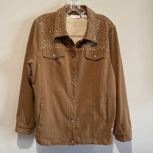 Quacker Factory Women’s Large Brown Jacket Embellished Rhinestone  - Picture 1 of 14