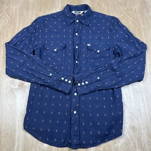 Salt Valley Western Men's Small Long Sleeve Blue Aztec  Pearl Snap Up Shirt - Picture 1 of 5