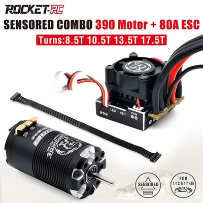 Rocket-RC Supersonic 390 Sensored Brushless Motor 80A ESC für 1/12 1/14 RC Cars - Bild 1 von 4