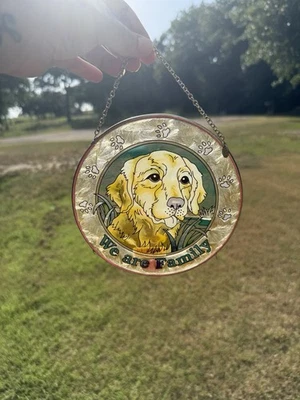 Amia Golden Retriever “We Are Family” Stained Glass Design Sun Catcher - Image 1 of 4