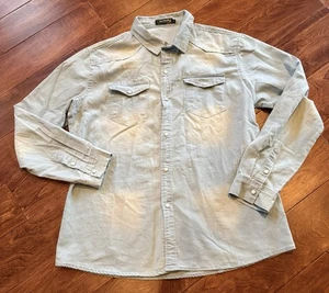 ROIWHQ Damen Large Distressed hellblau Perlen Druckknopf Jeanshemd - Bild 1 von 4