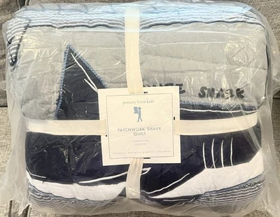 NEW Pottery Barn Kids Patchwork Shark Full/Queen Quilt, Ocean, Nautical - Image 1 of 4