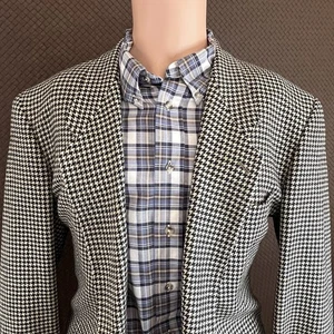 Vintage Mani By Giorgio Armani Mens Tan Wool Houndstooth 2 Button Blazer 42R - Picture 1 of 13