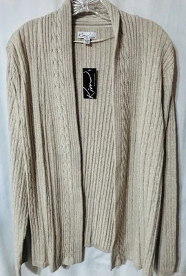 Cárdigan Kim Rogers Frente Abierto Beige Tostado Nudo de Cable Algodón Talla XL Foto 1 de 4