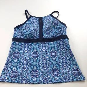 Lands End 12p Petite Padded Tankini Top Swim Floral Blue No Underwire Printed - Picture 1 of 8