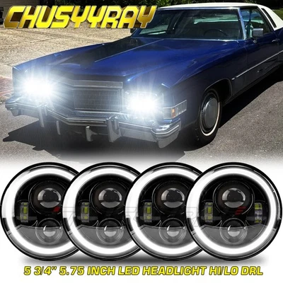 For Cadillac Eldorado 1968-1974 4Pcs 5.75" LED Chrome Headlights Hi-Lo lamp - Image 1 of 4