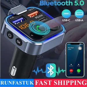 Wireless FM Transmitter Car Adapter Type-C PD 20W+ QC3.0 Fast USB Charger PD20W - Picture 1 of 14