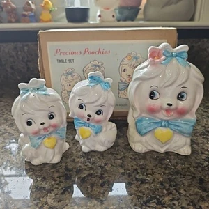 Vtg Lefton Mr Toodles Precious Poochies ■BOX Salt & Pepper Shakers Napkin Holder - Picture 1 of 13