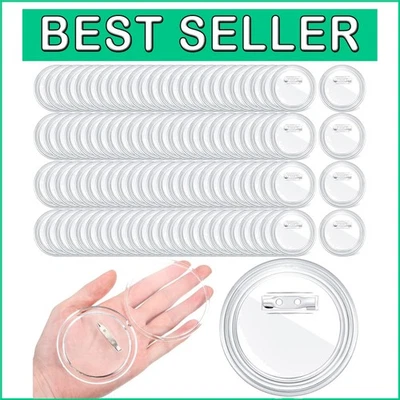 DIY Craft Button Pins Set - 200 Clear 3-Inch Acrylic Badges for Personalization - Image 1 of 4