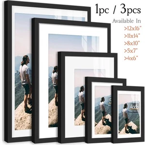 Matte Black/WoodColor Wall Gallery Picture Frame Set, 12x16 to 4x6 Inch Sizes - Picture 1 of 6