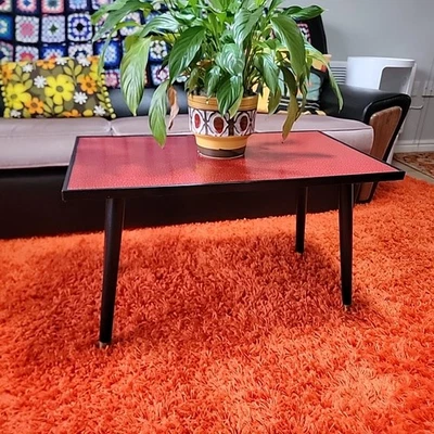 1960s 1970s Vintage Melamine Top Coffee Table Red Retro MCM - Image 1 of 4