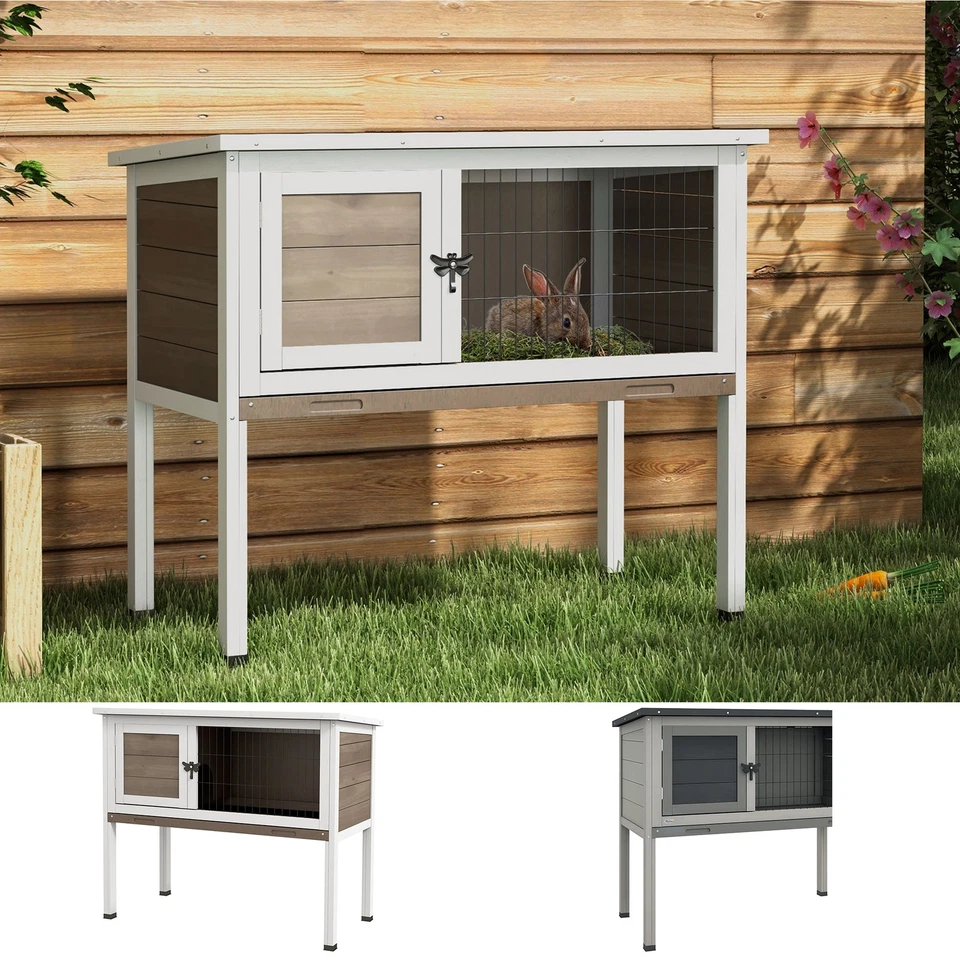 Pawhut Grande Elevado Interior Exterior Madera Conejo Con Techo de Asfalto, Bandeja Foto 1 de 1