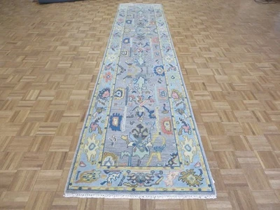 3 x 14 Runner Hand Knotted Gray Colorful Turkish Oushak Oriental Rug G14483 - Image 1 of 4