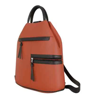 Shopper Freizeit Rucksack Hand Tasche 2in1 Echt Veganes Leder 30606 Orange - Bild 1 von 4