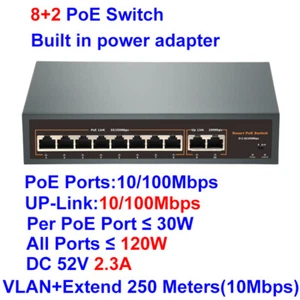 POE Switch 8 Port 100mbps Gigabit with IEEE 802.3af/at Network Switch 52V Switch - Picture 1 of 8
