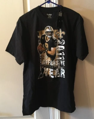 VTG REEBOK NEW ORLEANS SAINTS DREW BREES 2011 BLACK T-SHIRT MENS LARGE W/TAGS - Image 1 of 4