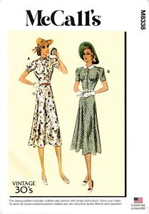 McCall 8338 EASY Vintage 30s Dresses & Belt Flared Bias Skirt Sewing Pattern