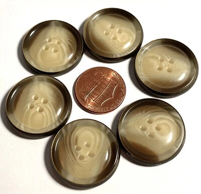 6 botones beige marrón plástico tono latón coser 4 agujeros 24 mm 15/16" 13831 Foto 1 de 3