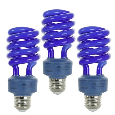 DIODESY 3Pack CFL Spiral Blue Bulb, T3 Colored Spring Light, 24W (100W), E26, 120V