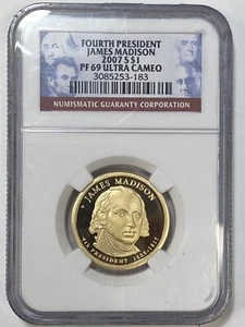 2007-S $1 PF 69 ULTRA CAMEO FOURTH PRESIDENT JAMES MADISON NGC - Picture 1 of 6