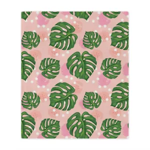 Monstera Leaves on Pink Minky Blanket - Picture 1 of 16