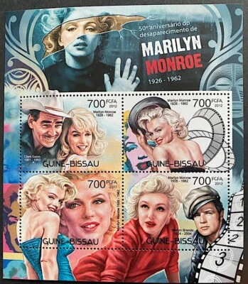 GUINÉ-BISSAU 2012 50º ANN MARILYN MONROE, BRANDO & FOLHA DE LEMBRANÇA GABLE SEM MARCA DE CHARNEIRA - Imagem 1 de 3