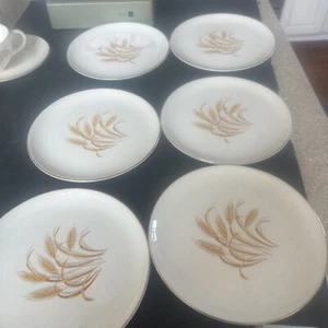 6 Homer Laughlin 7” GoldenWheat 22K  Trim Gold Lunch Plates - Picture 1 of 4