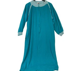 Vintage Orvis Women's Teal Green Robe Striped Trim Zip Front L - Picture 1 of 6