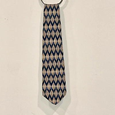 Corbata clásica geométrica Oleg Cassini de colección negra marrón gris HECHA en seda EE. UU. Foto 1 de 4