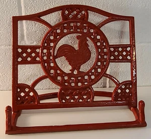 Red Cast Iron Rooster Cook Book Stand/Display Kitchen Recipe Book Holder Heavy - Picture 1 of 5