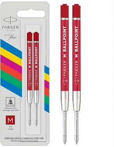 Parker Ballpoint Pen Refill | Medium Tip | Red Quinkflow Ink | 2 Count - Picture 1 of 12