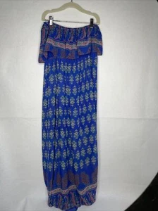 * Soprano Women Blue Purple Pink Maxi Strapless Beach Casual Dress Size Large - Picture 1 of 13