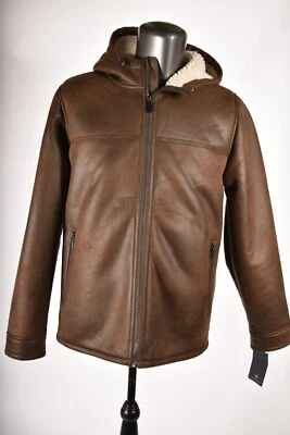 NWT RAINFOREST Brown Tan Faux Quilted Suede Hooded Car Coat 40R Medium - Image 1 of 4