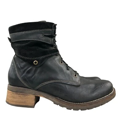 Dromedaris Women's Size 41 (11) Kara Black Leather Faux Fur Lace-Up Combat Boots - Image 1 of 4