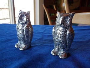 Pair of vintage silvertone metal owl figurines from Italy - Picture 1 of 2